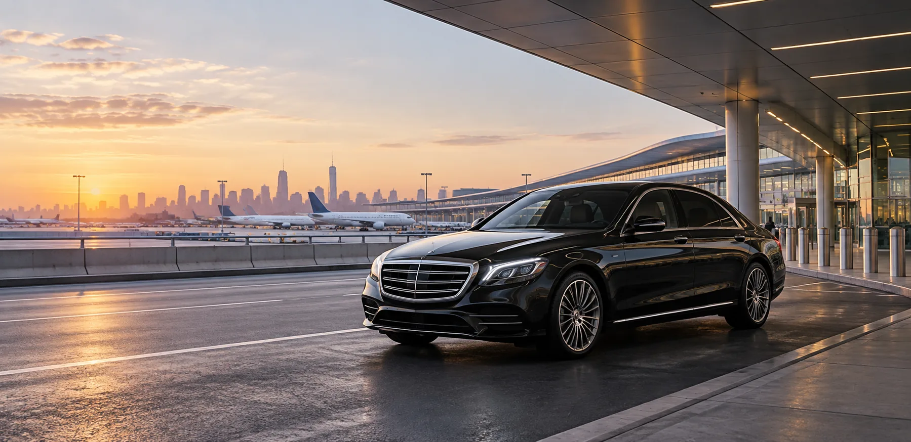 Black private car for airports travel